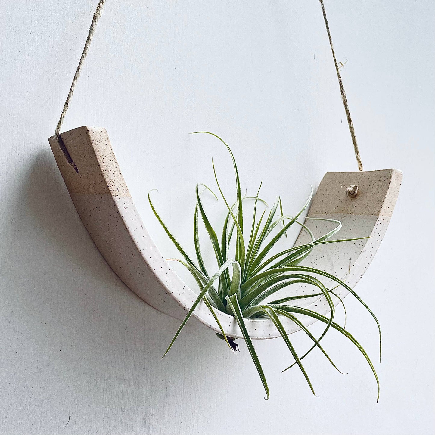 Hanging Ceramic Air Plant Cradle Gloss White Speckled Buff